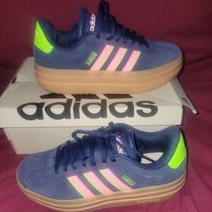 Adidas Navy and Lime Sneakers with Pink Stripes